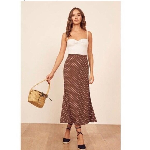 Reformation Dresses & Skirts - Reformation Bea Brown Polka Dot Skirt